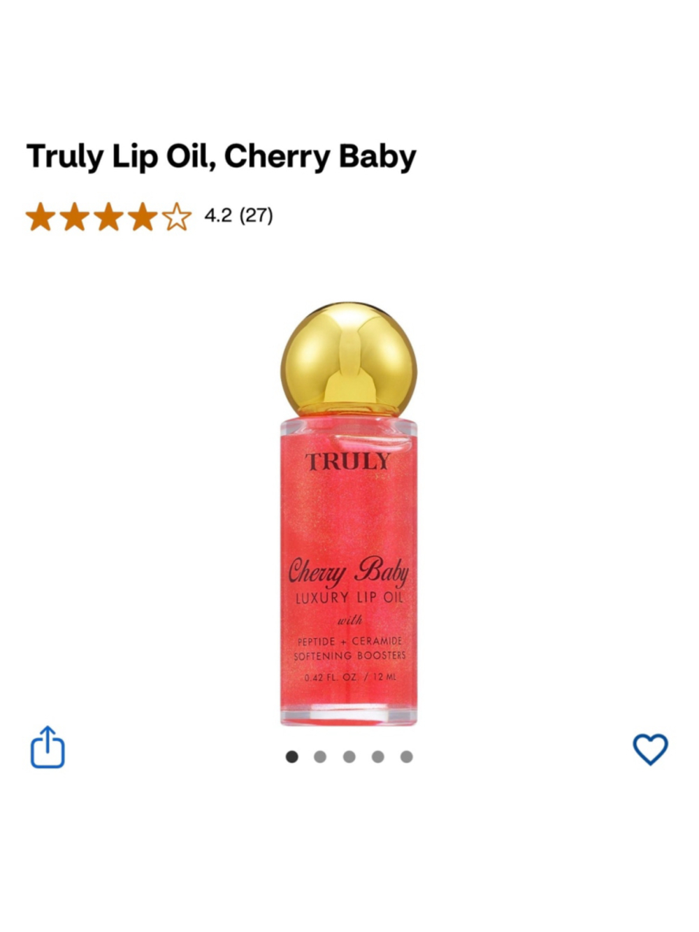 Women's Truly Cherry Baby Luxury Lip Oil, One Size, Red and Gold